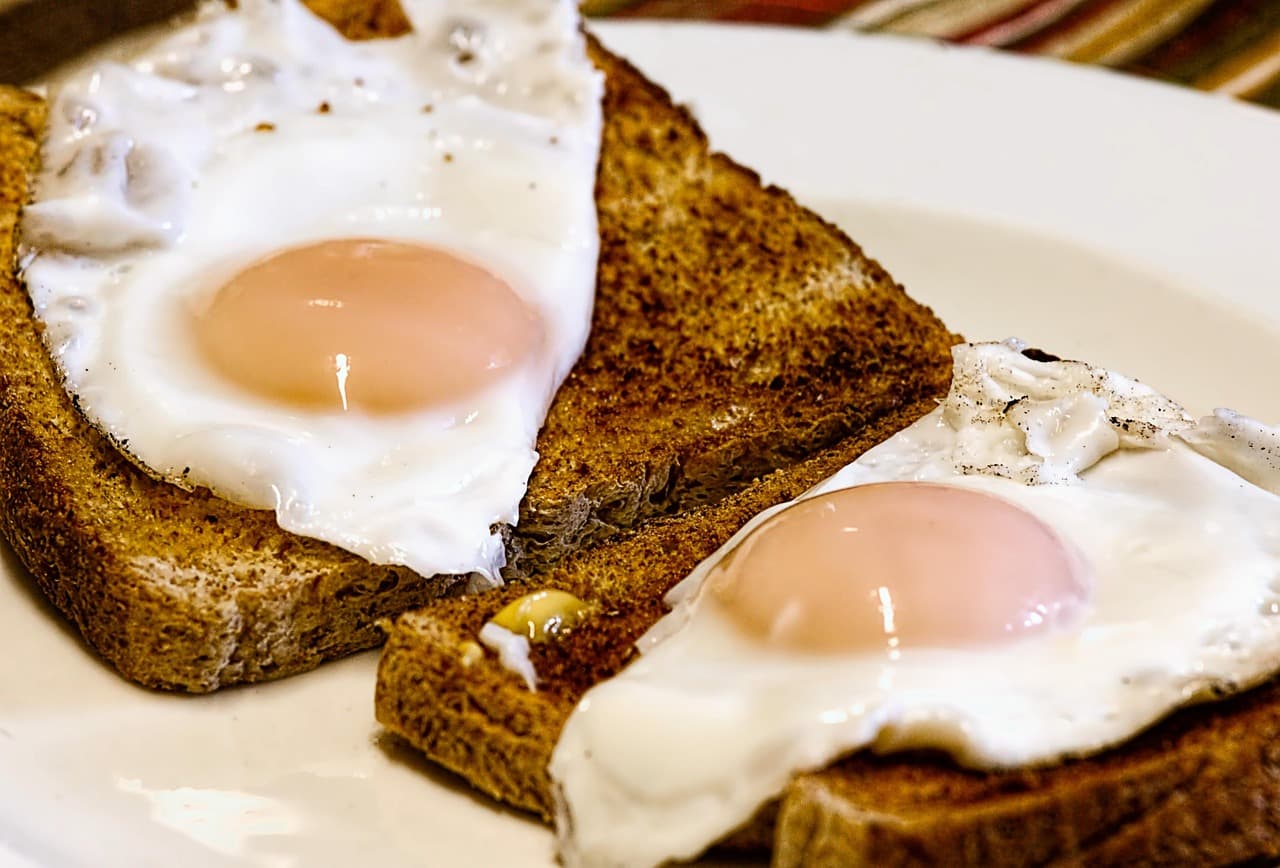 Fried eggs on toasted bread