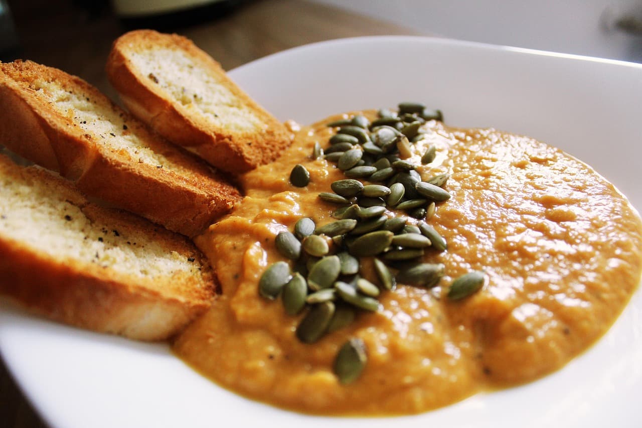 Bowl of soup with toasted bread